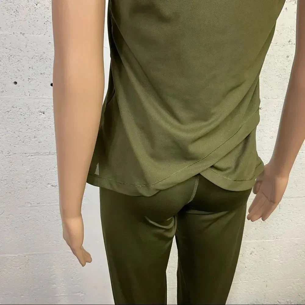 Nike Just Do It Army Green Black Muscle Tank Leggings Matching Set M